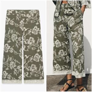 ZARA EMBROIDERED TROUSERS WITH GUIPURE HEM